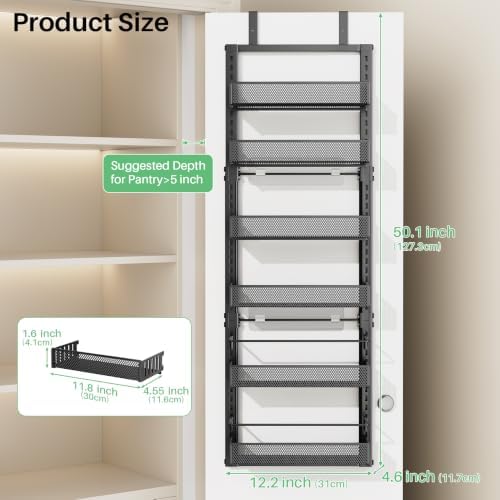 SAYZH 6 Tier Narrow Over Door Pantry Organizer,12.2"W x4.6"D x50.1"H, Black - Image 2