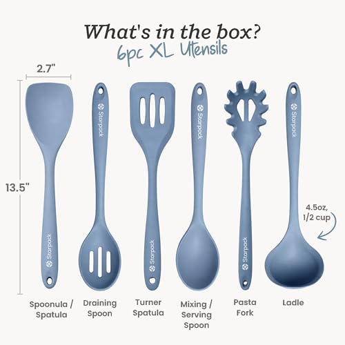 Starpack Like a Boss XL Silicone Cooking Utensils Set (6-Piece, 13.5") - LFGB Certified, 600°F Heat Resistant, BPA-Free - Heavy-Duty Steel Core, Dishwasher Safe - for Nonstick Cookware, Light Blue - Image 2