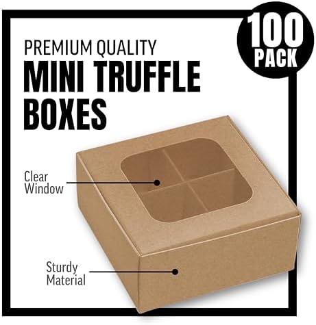 100 pcs Kraft Mini Truffle Box for 4 Treats with Window and Dividers, Bakery Boxes, 3.5 x 3.5 x 1.57 Inches VERY SMALL Baking Boxes for 4 Treats, Square Truffles Box for Gift Giving - Image 3