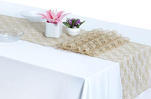 MDS Pack of 12 Wedding 12 x 108 inches Lace Table Runner for Wedding, Decorations for Birthday Parties, Banquets, Graduations, Engagements, Suitable All Dinner Tables - Champagne Gold by MDS
