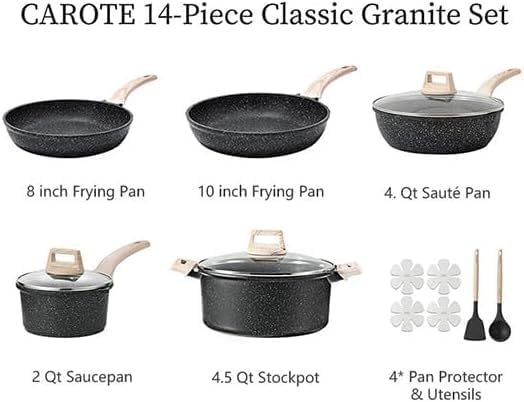 CAROTE Nonstick Cookware Sets, Pots and Pans Set, 14pcs - Image 2