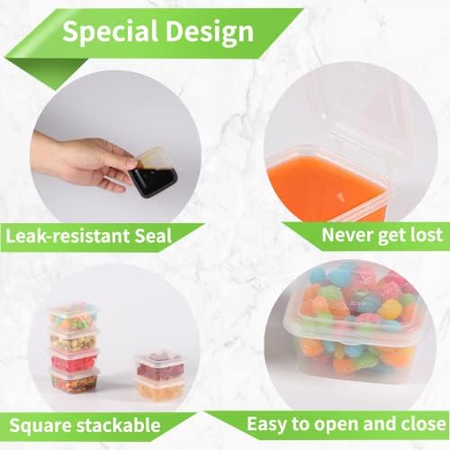 100ml & 2oz Containers with Lids (200 Pack), Small Plastic Condiment Containers with Lids, Jello Shot Cups, Portion Sauce Cups (Square) - Image 7