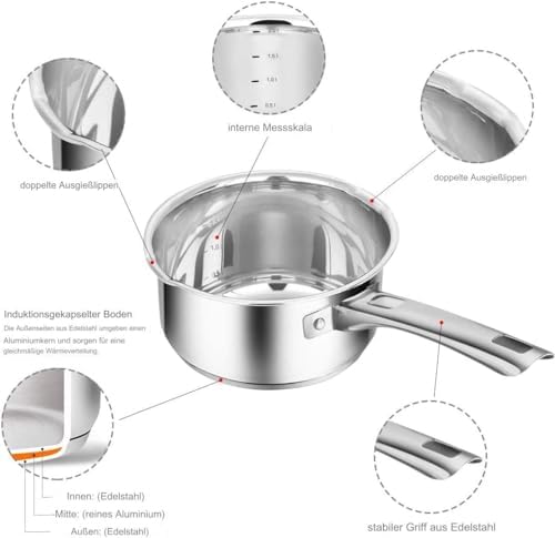 Penguin Home Professional Induction-Safe Saucepan with Lid, Stainless Steel, 18 cm, 2 L - Image 2