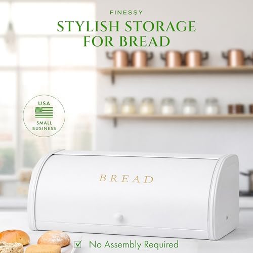 FINESSY Large Bread Box Roll Top, White Metal Bread Box For Kitchen Counter | Bread Box For Homemade Bread, Holds Two Loaves, Bagels & Muffins. White Metal Bread Box With Roll Top Lid 17.3 × 10.4 × 6.8 - Image 2
