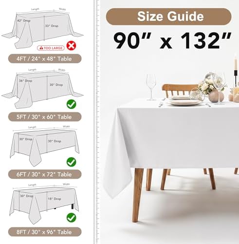Fitable 8 Pack White Table Cloths 90x132 Inch for 6 Foot Rectangle Tables - Image 4