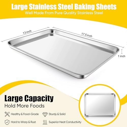 Homikit 2 Pack 18x13 Inch Stainless Steel Baking Half Sheet Set, Nonstick | Large Cookie Sheets for Oven, Metal Baking Pans, Big Bacon Trays, Non Toxic, Rust Free, Dishwasher Safe, Heavy Duty - Image 2