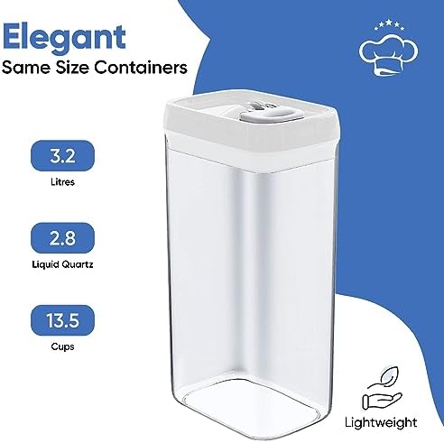 Chef's Path Large Airtight Food Storage Containers with White Lids, Set of 4, 3.2L, 109Oz, Kitchen and Pantry Canisters for Pasta, Cereal, Noodles, and Flour Storage - Transparent - Image 4