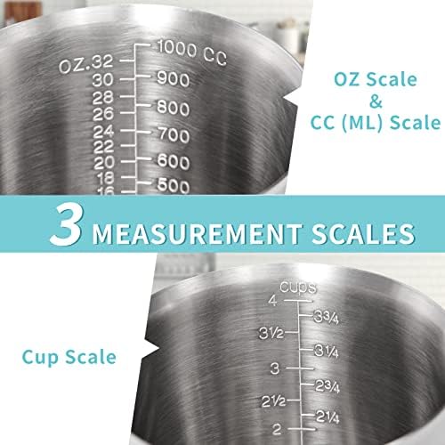 Newness 3 Pack Stainless Steel Measuring Cup, Metal Measuring Cup with Handle (Upgraded, 3 Marking Including Cup/ML/Ounce Scale) （700ML & 1000 ML & 1500ML) - Image 2