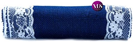 VDS Pack of 5, Burlap Table Runner with White Lace Edge, 100% Natural Jute Rustic Hessian Table Cloth Centerpiece for Wedding Birthday Party Banquet Table Decoration (Size 12X108 Inch)(Royal Blue) - Image 4