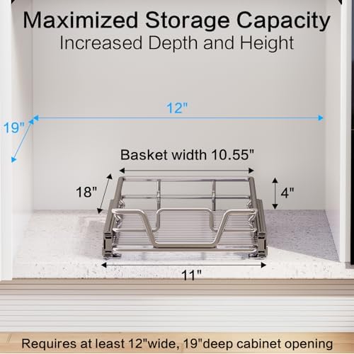 2-Tier Kitchen Cabinet Pull Out Shelf and Drawer Organizer Slide Out Pantry Storaqe Basket in Multiple Sizes (11" W x 18" D,1 Tier) - Image 3