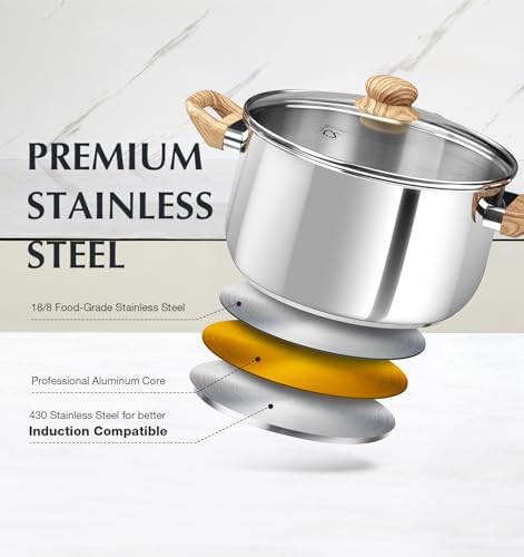 KOCH SYSTEME CS Stainless Steel Pot - 4 Quart Induction Stainless Steel Stock Pot with Lid for Pasta, Soup, Spaghetti, Steel Soup pots with Heat-Resistant Bakelite Double Handle, Dishwasher Safe - Image 2