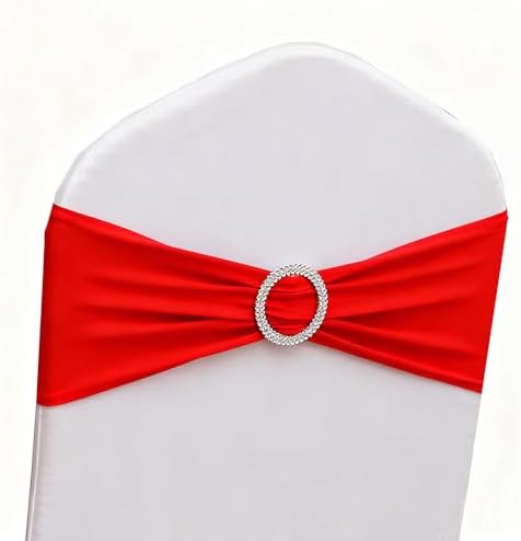 Red Chair Sashes 50 Pack, Spandex Red Chair Bands Bows for Wedding Party Birthday Decor, Chairs Ties for Banquet Theme Decoration by GANKAR