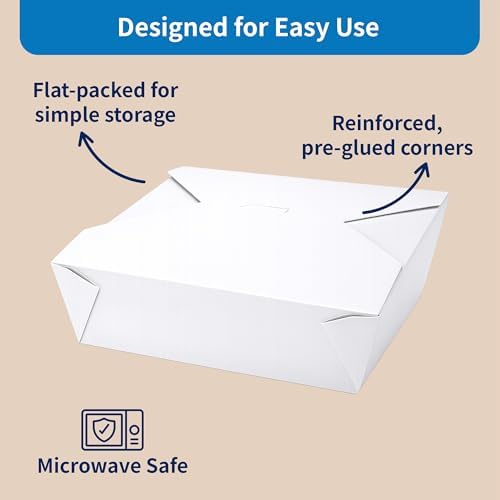 FC Meyer MeyerPak #3 Take Out Cartons, Leak & Grease Resistant Take Out Boxes, Earth-Friendly Disposable To Go Food Containers, 7 3⁄4” x 5 1⁄2” x 2 1⁄2“, White, Pack of 200 - Image 6