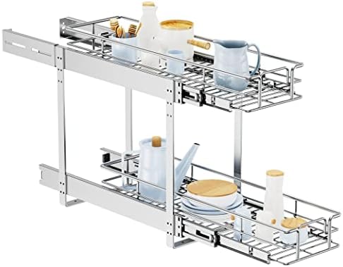 LOVMOR Individual Pull Out Cabinet Organizer, 2 Tier Slide Out Cabinet Drawers, Pots and Pans Organizer and Storage Pantry Shelf for Kitchen (9" W x 21½" D) by LOVMOR