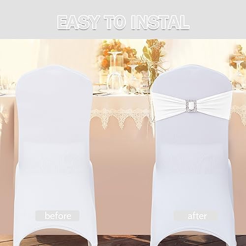 Joccun 60 PCS Spandex Chair Sashes Bows Stretch Chair Cover Band with Buckle Slider Universal Elastic Chair Ties for Wedding Banquet Party Event Decoration (White) - Image 4
