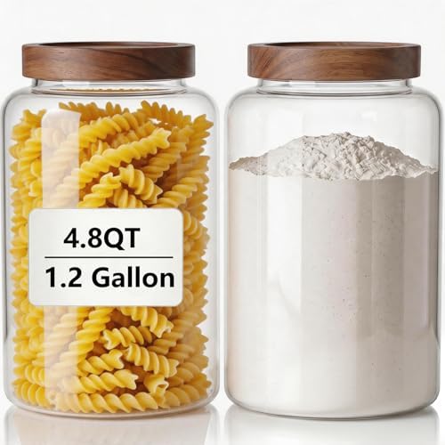 Joypeace 2 Pack 1.2 Gallon Large Glass Jars with Airtight Screw-On Lids, 155 oz Food Storage Containers, Large Canisters for Flour, Rice, Sugar, and Dry Goods to Organize Your Kitchen Pantry by Unknown