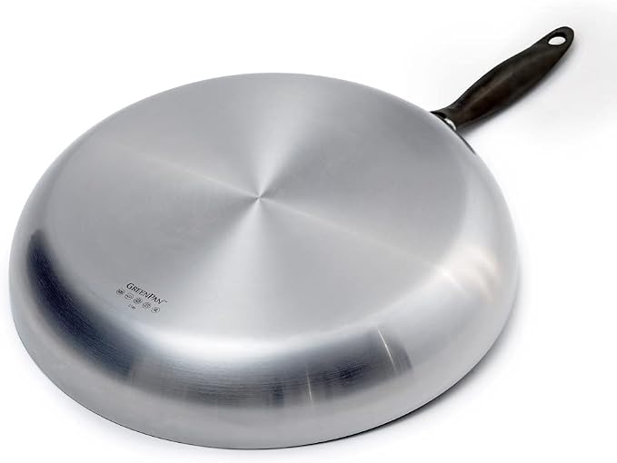 GreenPan Venice Pro Noir Tri-Ply Stainless Steel Healthy Ceramic Nonstick 12" Frying Pan Skillet with Lid, Matte Black Handle, PFAS-Free, Multi Clad, Induction, Dishwasher Safe, Oven Safe, Silver - Image 4