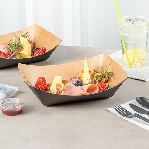 Restaurantware Black Paper lb Food Tray Boat, 9.3 x 7.1 x 2.9 in, 50 Pack - Image 3