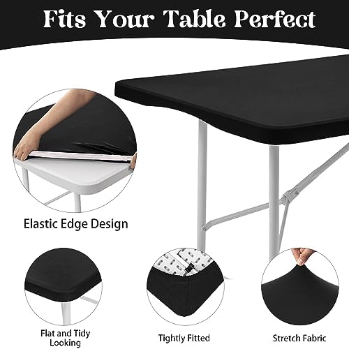 6 Pack Spandex Table Top Cover for 6FT Rectangle Tables, Stretch Fitted Tablecloth Washable Rectangle Table Covers with Elastic Edge for Indoor Outdoor Party Picnic Camping (30" W x 72" L, Black) - Image 3