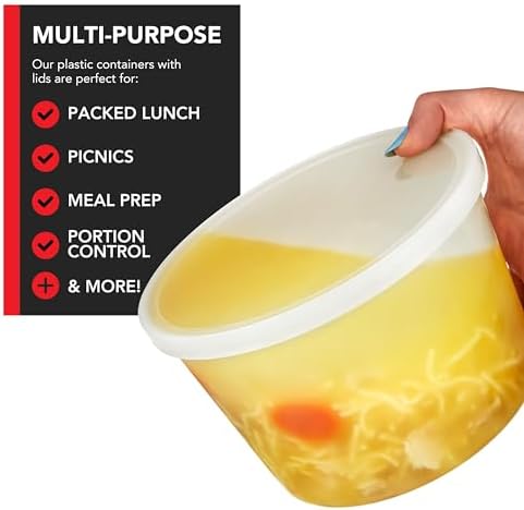 Stock Your Home 64 oz Plastic Deli Containers with Lids (96 Pack), Half Gallon Reusable Freezer and Food Storage Containers, Microwave Safe - Image 6