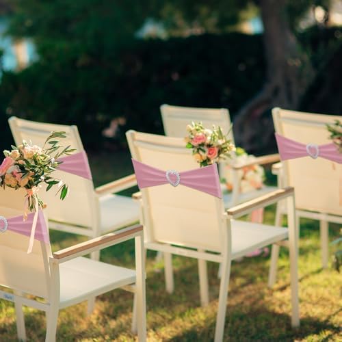 Colingmill 150 Pcs Spandex Chair Sashes Heart Buckle Elastic,Dusty Pink - Image 4
