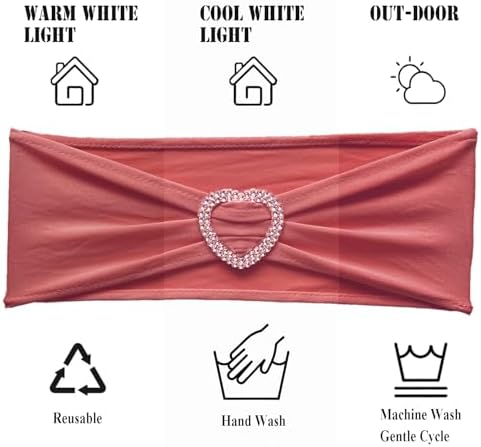Coral Red Chair Sashes Bows 30 Pack Spandex Coral Red Sashes for Chairs Universal Elastic Chair Sashes Bands with Heart Buckle Slider for Banquet Wedding Party Decorations - Image 4