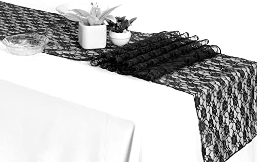 MDS Pack of 25 Wedding 12 x 108 inches Lace Table Runner for Wedding, Decorations for Birthday Parties, Banquets, Graduations, Engagements, and Runners fit Rectangle, Round Table- Black by MDS