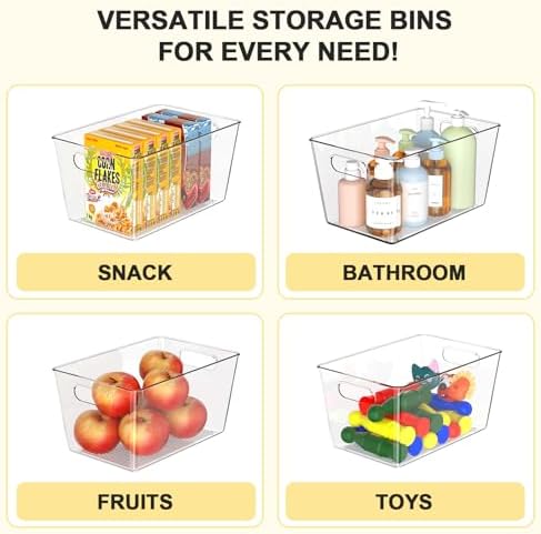 4 Pack Large Clear Plastic Storage Bins, Kitchen &Pantry Organizer | Heavy-duty 450g BPA-free PETG containers with handles for fridge, under-sink, bathroom, office, closet, and garage storage - Image 5