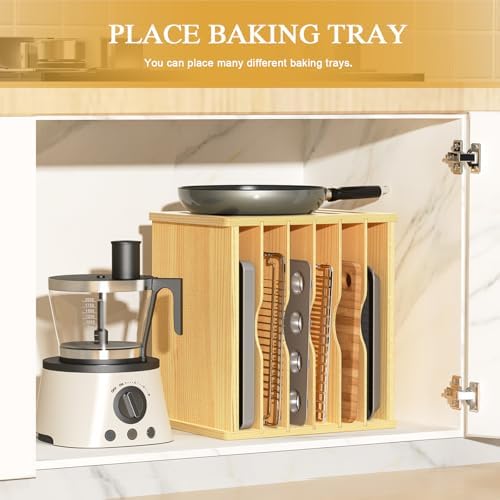 7 Tier Wood Tray Dividers for Cabinets, Cookie Sheet Organizer for Cabinet - Image 4