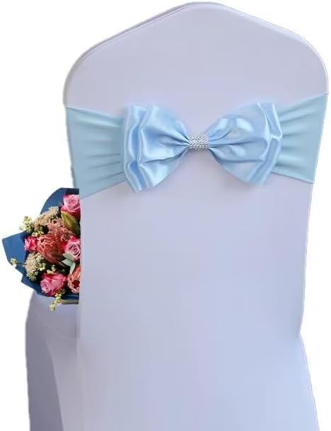 100 PCS Spandex Chair Sash Bow Tied,Elastic Sashes Chair Bands for Wedding Party Reception Events Celebration Banquets Hotel Event Decorations Chairs Decoration(Sky Blue) by DDCBNS