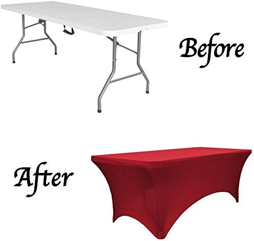 MDS® Pack of 5 Spandex Tablecloth 8FT Tight Fitted Stretch Table Cover – Washable Wrinkle-Free Reusable Elastic Patio Tablecloth for Wedding, Party, Banquet, Trade Show, Event Décor - Apple Red - Image 5