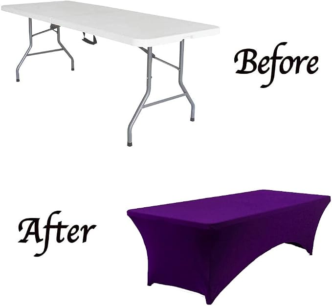 MDS® Pack of 10 Spandex Tablecloth 8FT Tight Fitted Stretch Table Cover – Washable Wrinkle-Free Reusable Elastic Patio Tablecloth for Wedding, Party, Banquet, Trade Show, Event Décor - Cadbury Purple - Image 5