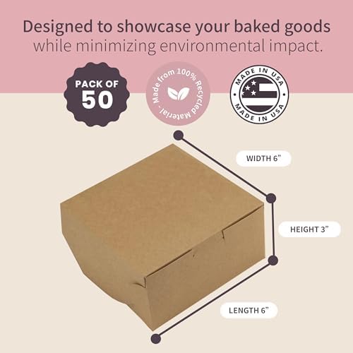 FC Meyer Bakery Boxes - Reversible 6” Classic Cake Box For Pastries & Cookies, Secure Your Bakery Box With Special Side Panel Clips & A Front Tuck Lock, Made In USA, Size 6 x 6 x 3 (Pack of 50) - Image 2