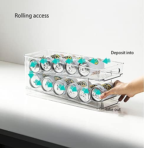 Double Layer Pop Soda Can Organizer Bins,Stackable Dispenser Storage Holder Rack,for Fridge, Freezer, Kitchen, Countertops, Cabinets - Clear Plastic Canned Food Pantry Storage Rack - Image 5