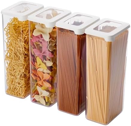 SmartStore Clear Airtight Dry Food Containers with Lids | 2.25L Set of 4 | Organiser for pasta, spaghetti | BPA Free | Dishwasher Safe | Stacking Kitchen Storage | 12.5x9x28cm by SmartStore