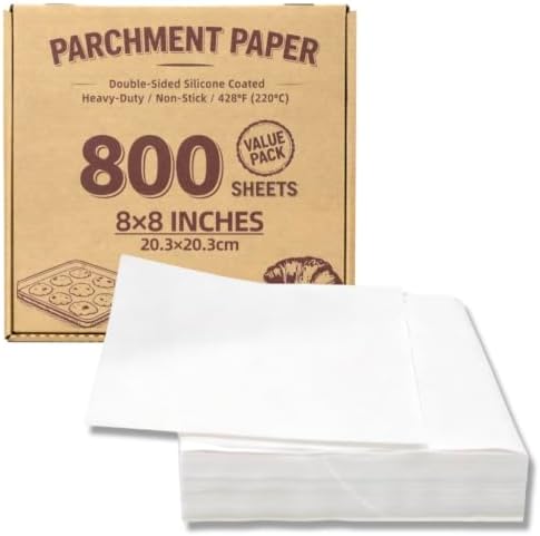 White 8x8 Parchment Squares, Bulk 800pcs Pan Liners Baking | Precut non-stick, for 8x8 brownie pans, square cakes, air fryer baskets & deli serving. Food grade, heat resistant. by DanjureinParchmentManufacturer