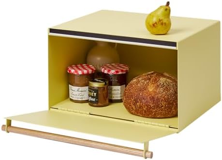 YAMAZAKI Home Modern Bread Box – Steel + Wood Countertop Bread Storage Container, Large Yellow Bread Box for Kitchen Countertop, Space-Saving Bread Keeper, Easy Access Lid by Unknown