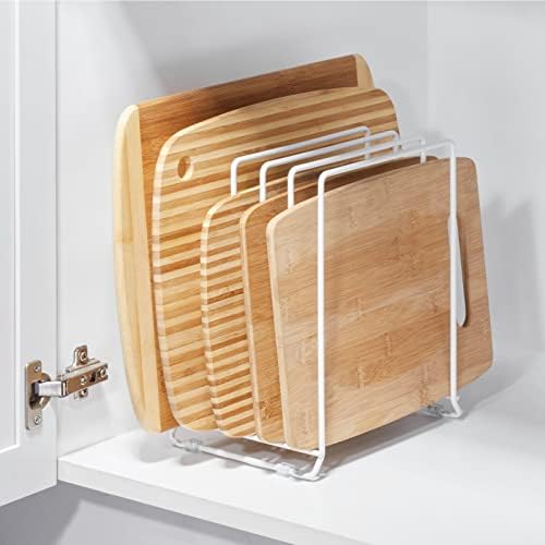 mDesign X-Large Steel Storage Tray Organizer Rack for Kitchen Cabinet - Divided Holder with 5 Slots for Skillets, Frying Pan, Pot Lids, Cutting Board, Baking Sheets - Concerto Collection - White - Image 2