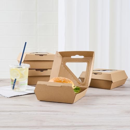 Restaurantware Clamshell Food Container 100 Count 5.41 x 5.5 x 2.63 Inches Paper Corrugated Take-Out Box Disposable Kraft Greaseproof Food Box For Burgers And Sandwiches - Image 6