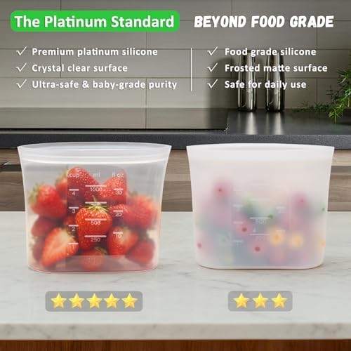 100% Platinum Silicone Reusable Storage Bags, 12 Pack, Premium Silicone Food Storage Bag Stand-Up Wide-Mouth Zip-Lock, Microwave Dishwasher Safe, 4 M + 4 S + 4 XS, Crystal-Clear - Image 6