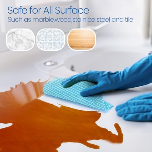 Tioncy 400 Pcs Disposable Cleaning Cloths Reusable Handy Wipes for Kitchen Multi-purpose Disposable Cleaning Towels and Dish Cloths Absorbent Cleaning Cloth Wipes for Kitchen and Home(Blue) - Image 5
