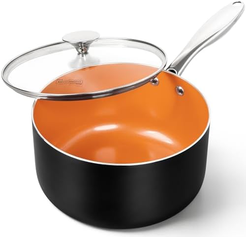 MICHELANGELO 4 Quart Saucepan with Lid - Ultra Nonstick Sauce Pan with Ceramic Coating, 4 Qt Non Stick Pot Induction Compatible, Copper by Michelangelo