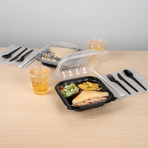 Restaurantware 34 oz Black Plastic Clamshell Container, 100 Pack - Image 3