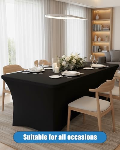 6FT Black Table Cloth - 4 Pack Fitted Stretch Rectangle Spandex Tablecloth, Washable Table Cover for Party, Picnic, Wedding, Banquet, Birthday and Festival(30" x 72") - Image 2