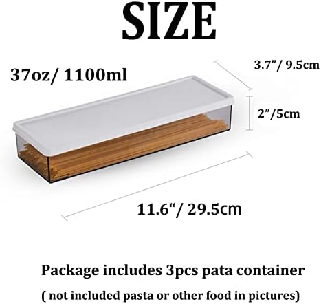 Hanobe Large Airtight Pasta Storage Containers, BPA-Free, 2.4L, 3-Pack | Stackable rectangular design, fits spaghetti, lasagna, noodles, clear grey plastic, for kitchen pantry and fridge - Image 6