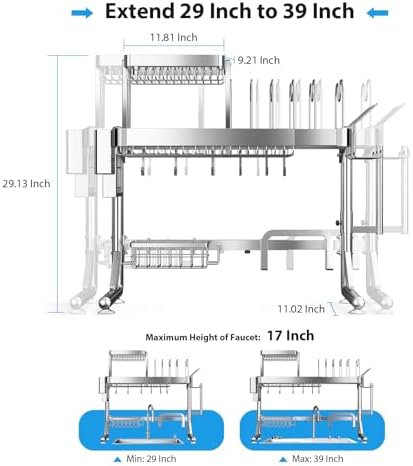 Upgrade 3 Tier Over Sink Dish Drying Rack Adjustable Width - Image 2