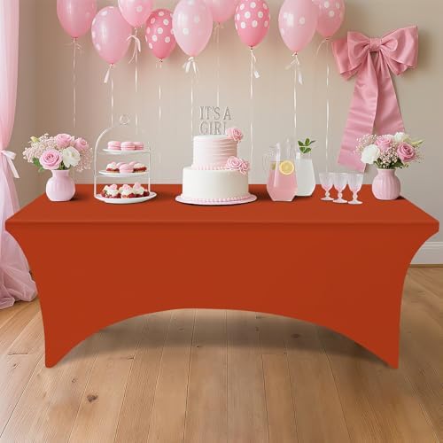 Smiry 2 Pack Spandex Table Cloth 4FT, Elastic Fitted Rust Tablecloth - Image 6
