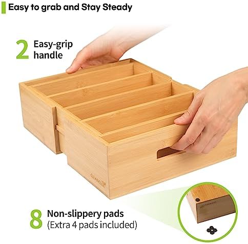 Expandable Bamboo Kitchen Cabinet Organizer for Food Container Lids Holder | Adjustable drawer organizer with 3 dividers for food container lids, bamboo lid organizer for kitchen cabinet lid storage - Image 4