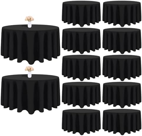 12 Packs 120 Inch Black Round Tablecloths by Heneger