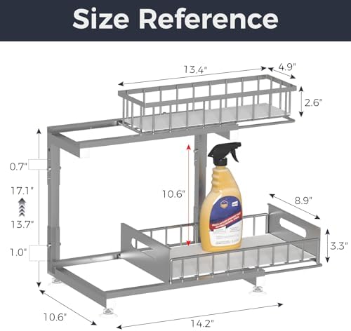 Saydear 2-Pack L-Shaped Under Sink Organizer, 2-Tier Pull-out Cabinet Rack - Image 6